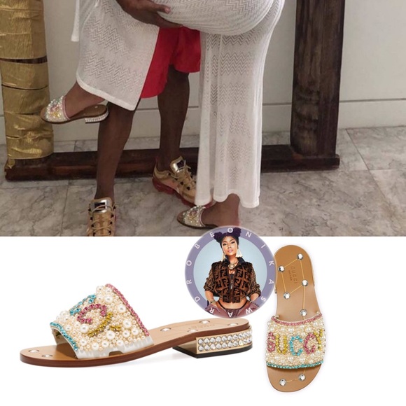 GUCCI LIMITED EDITION GUCCY LUPE PEARL CRYSTAL EMBELLISHED SLIDE SANDAL SIZE 38 - Picture 5 of 11